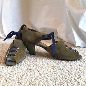 Anthropologie olive green suede heels